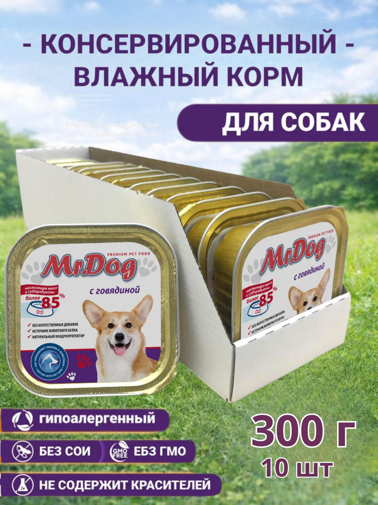 Влажный корм для собак Mr.Dog с говядиной, 300 гр х 10 шт. #1