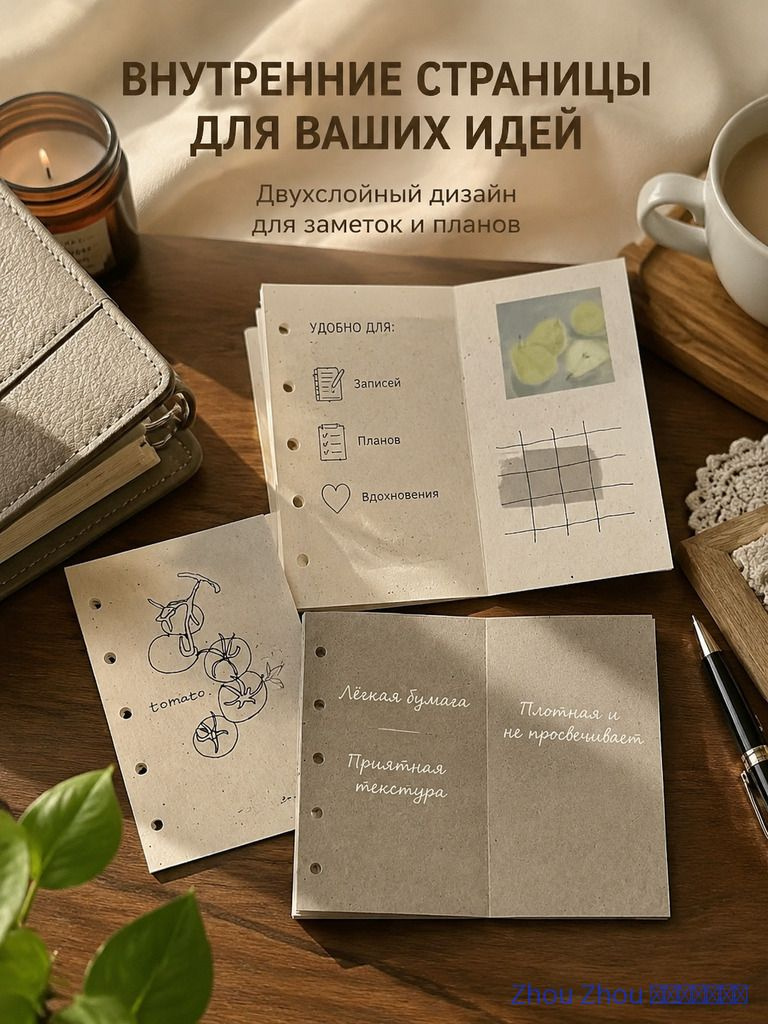 Внутренние страницы для ежедневника М5, двусторонние, винтажный дизайн, бежевый оттенок, 10 листов