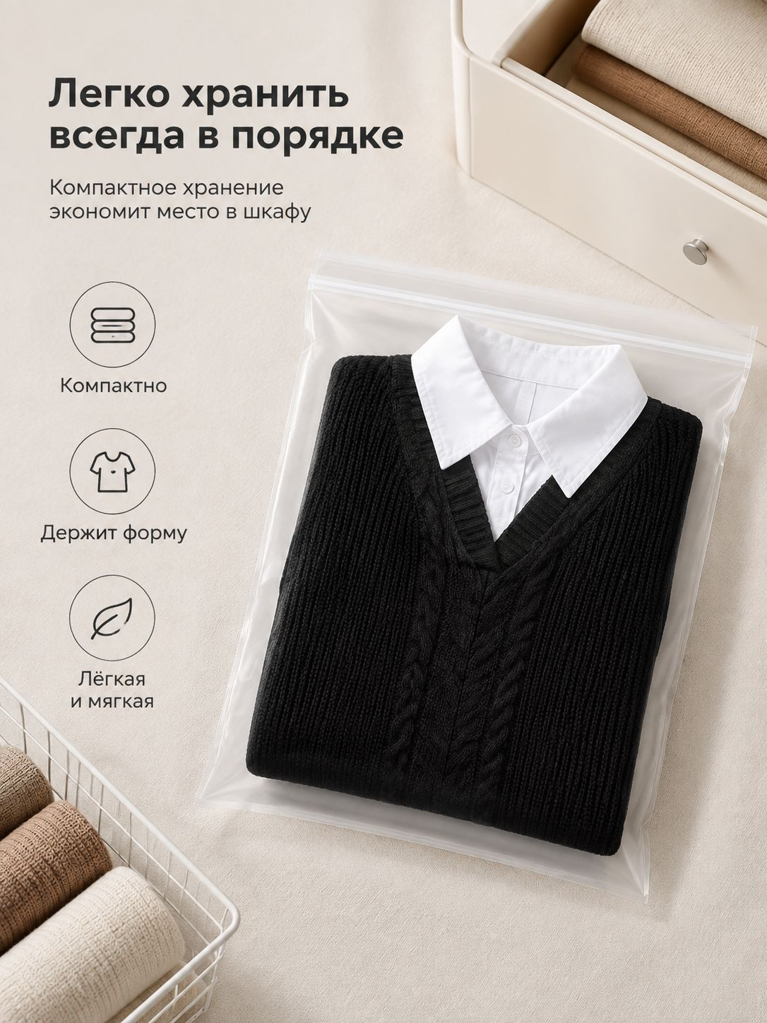 Женский вязаный свитер с воротником-стойкой и имитацией рубашки свободного кроя