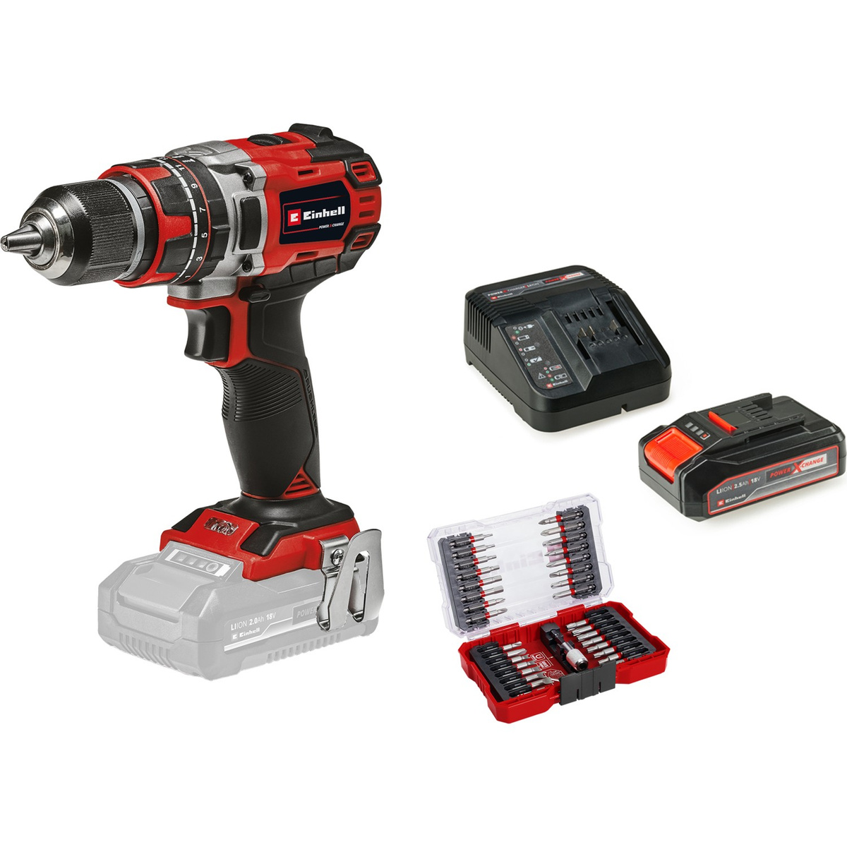 Einhell TP-CD 18/50 Li-i BL, Аккумуляторный ударный шуруповерт (аккумулятор 2,5 Ач и зарядное устройство, 33 насадки)