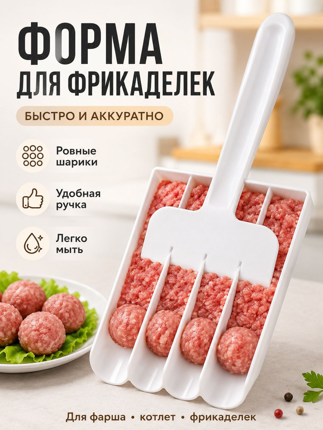 Форма-пресс для котлет и фрикаделек, ручной кухонный формовщик