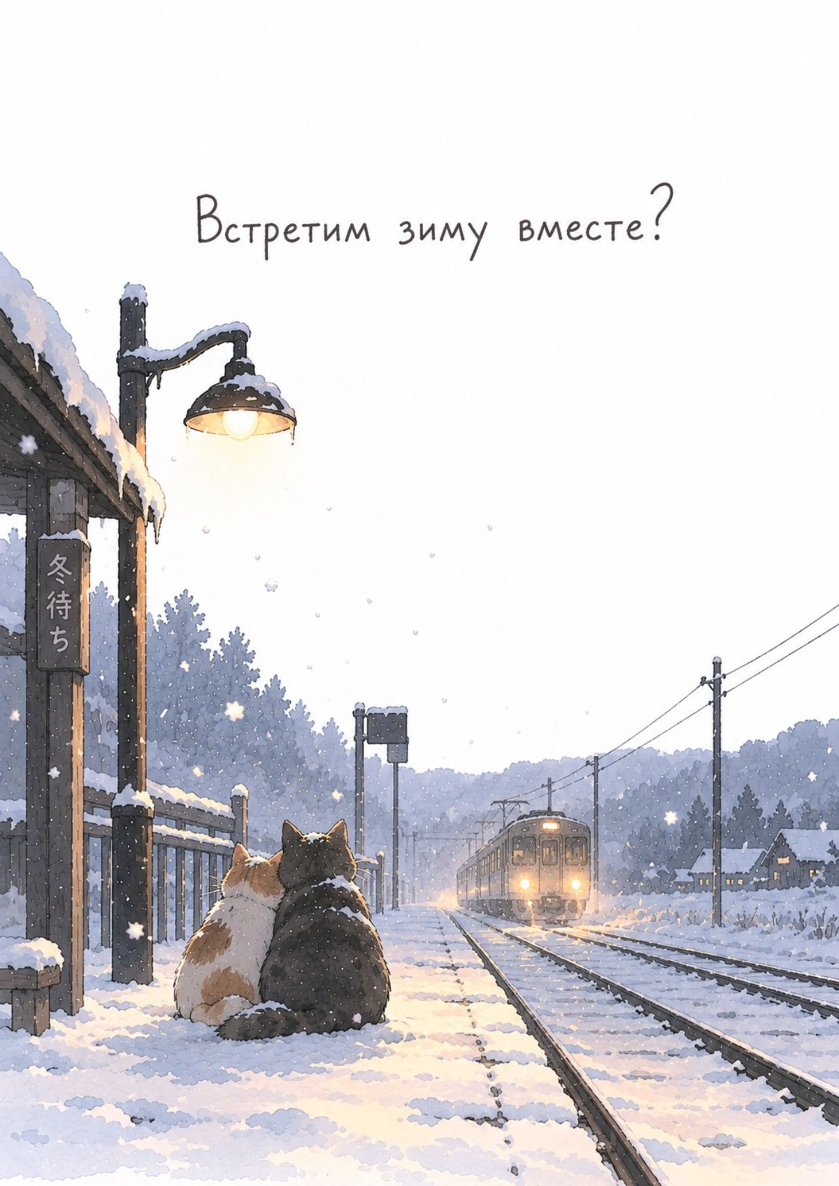 Открытка с котиками "Встретим зиму вместе?"