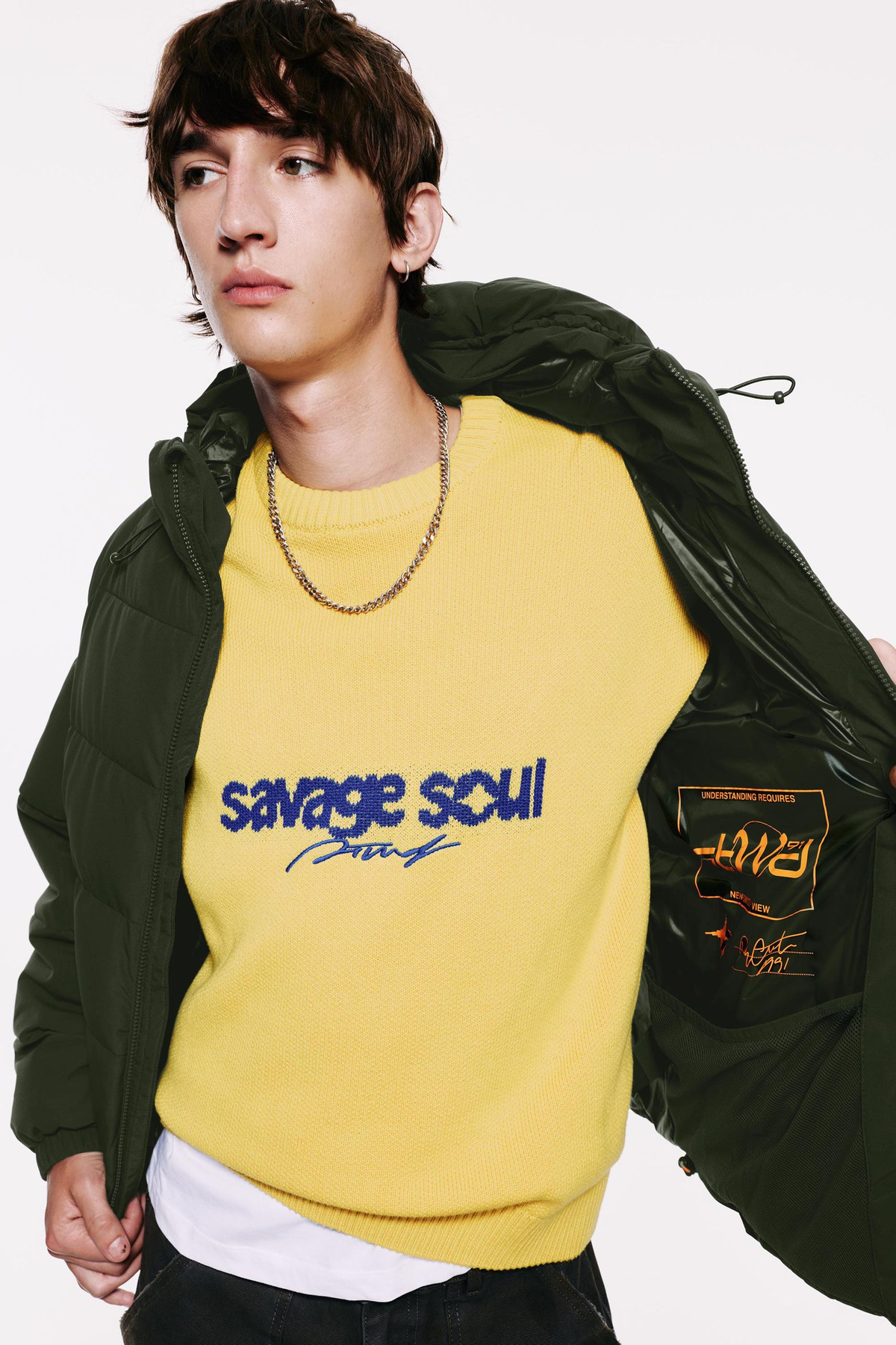 Pull & Bear Пуховик STWD с капюшоном 7720/502 (зеленый меланж)