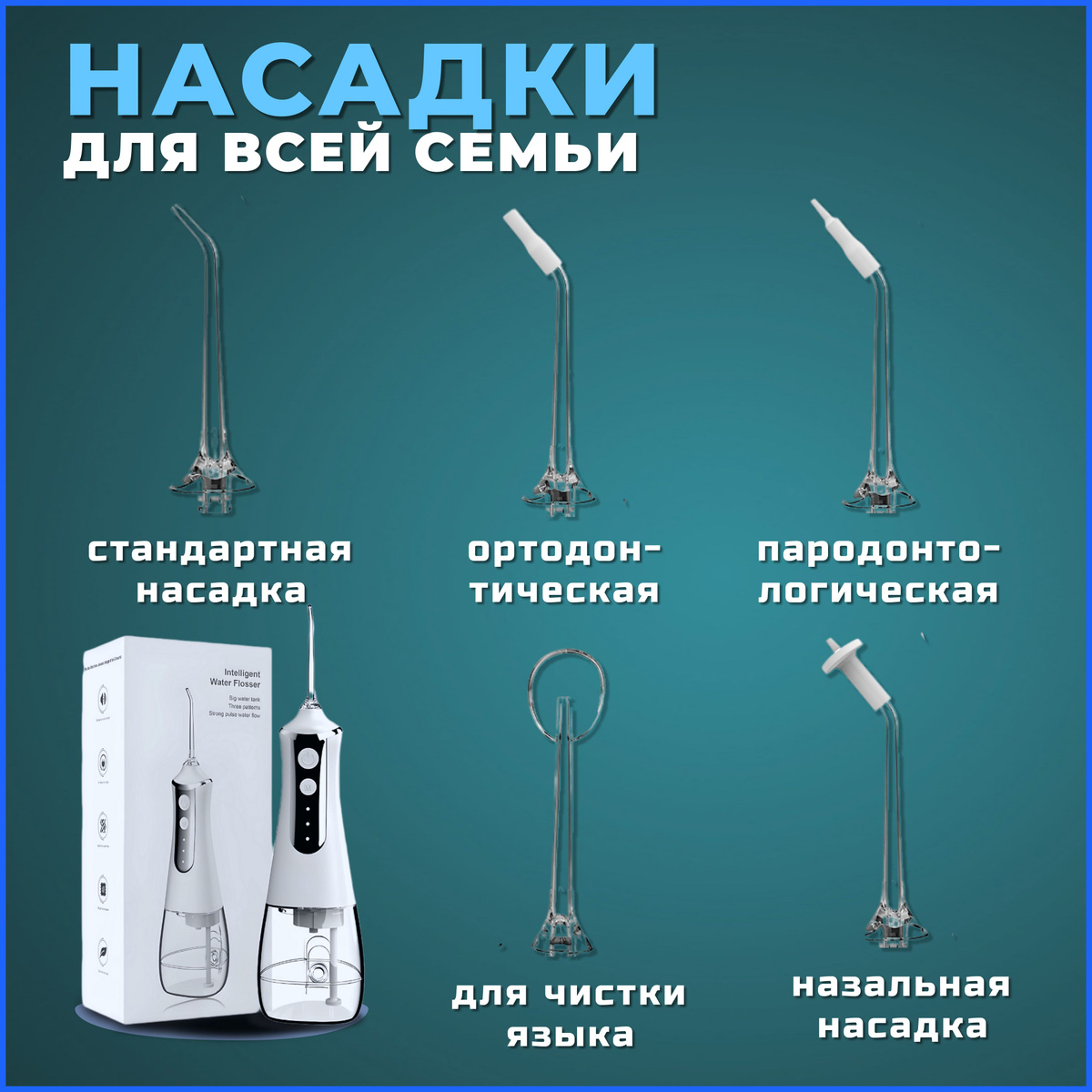 Ирригатор для зубов портативный Intelligent Water Flosser, белый, 3 ...
