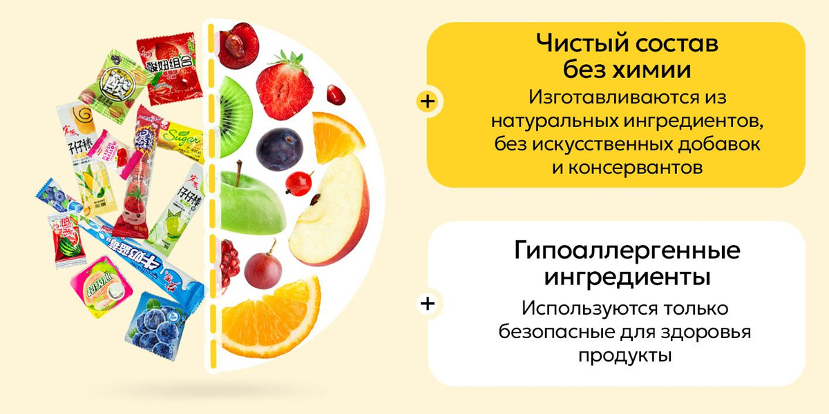 Сладкие подарки для сладкоежек включают в себя: фруктовое драже, мармелад, корейские жевательные резинки, конфеты шипучки, супер кислые конфеты Китая (хиты You Tub и TikTok ), острые конфеты неглазированные, леденцы на палочке, сладкие стики и др.