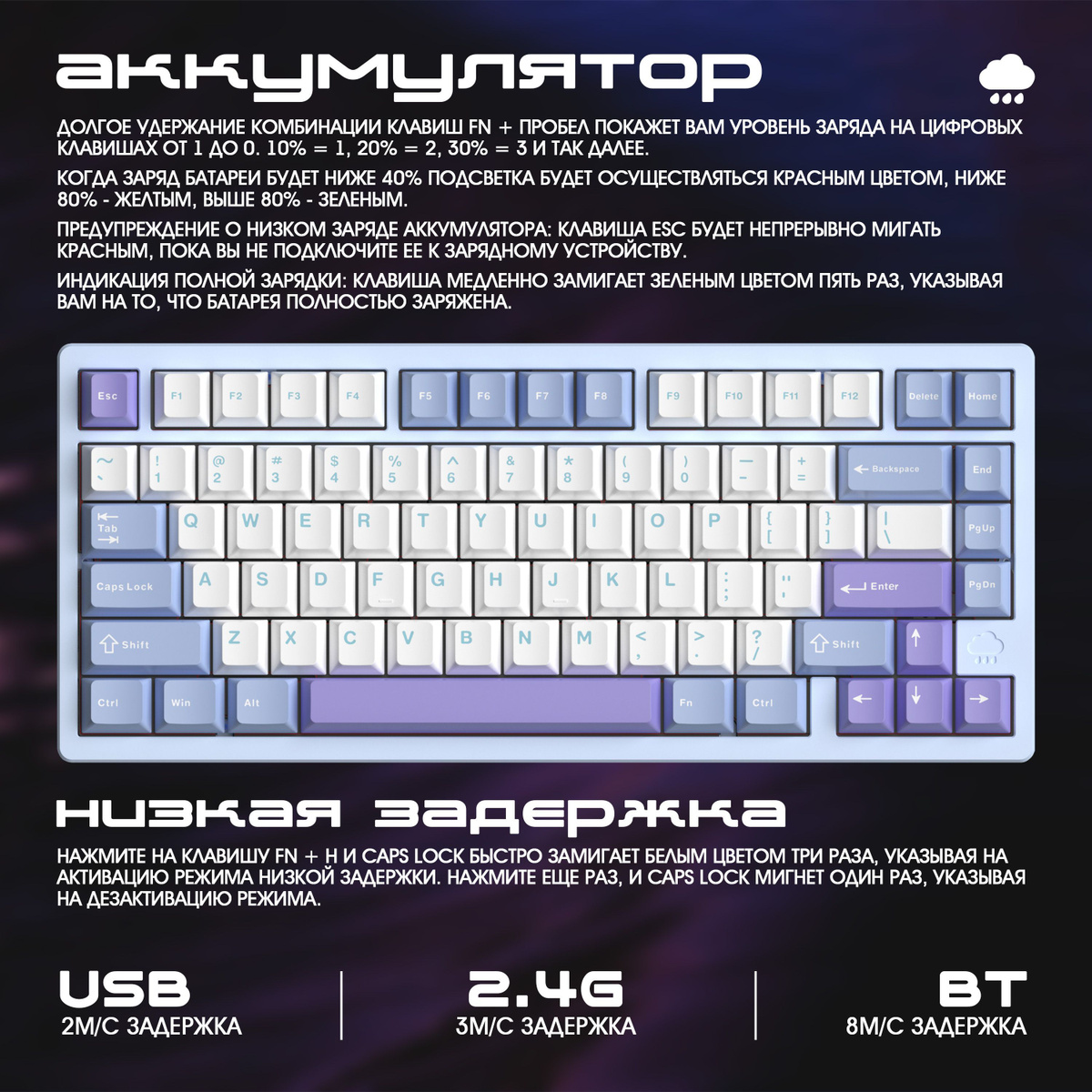 WOBKEY Клавиатура проводная Rainy 75, Английская раскладка, серебристый ...