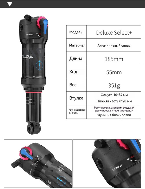RockShox Deluxe Select+ воздушный амортизатор 185x55мм Trunnion
