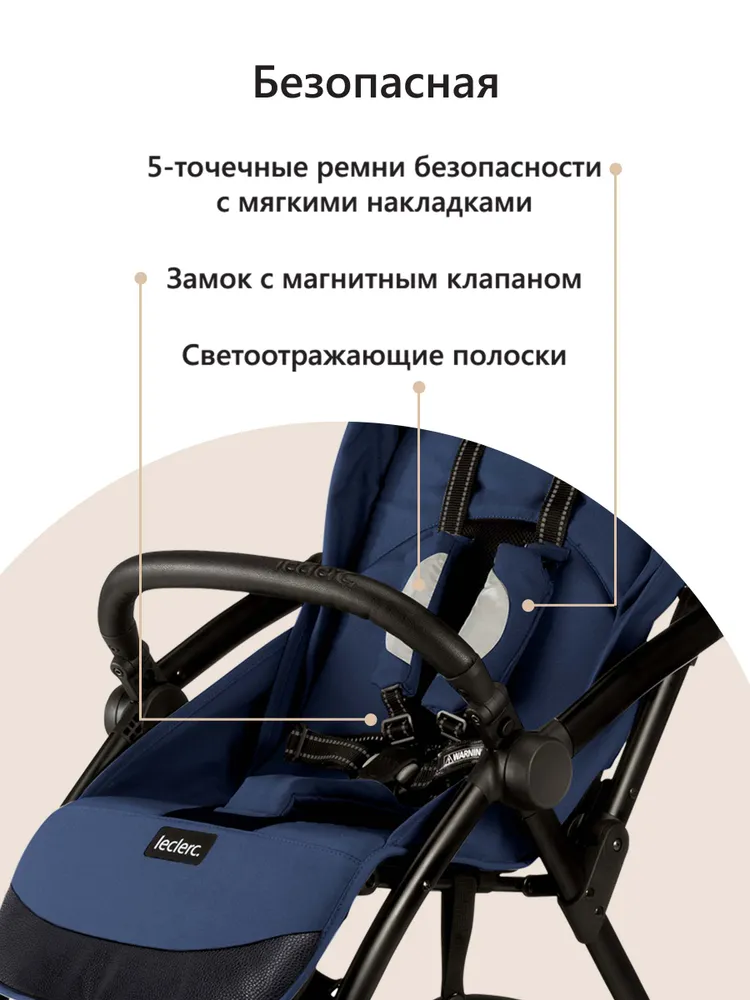 Коляска прогулочная легкая Leclerc baby Magic fold plus Blue, для путешествий, складная, детская (с 6 месяцев до 22 кг), 22 кг, фото 6