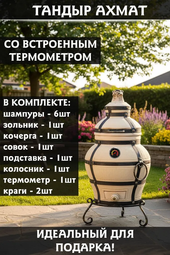 Тандыр для дачи "Ахмат" с термометром. Технокерамика., вариант