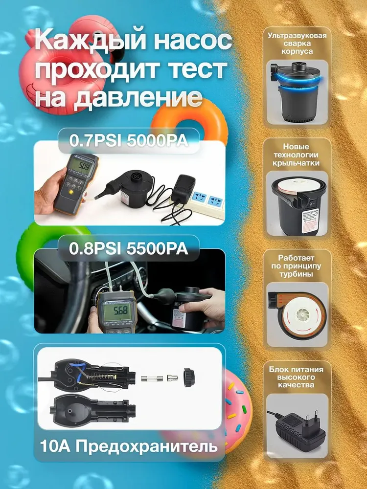 Теплмяг Воздушный насос для матраса электрический, для лодок, бассейнов, вариант, фото 5
