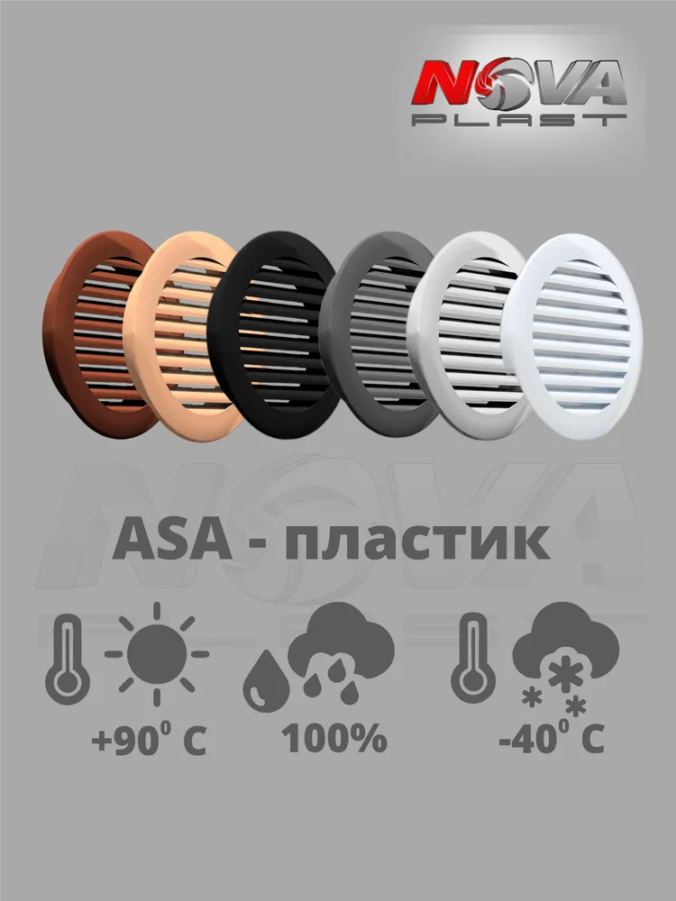 Решётка вентиляционная круглая, NOVAplast, атмосферостойкая, посадочный d100мм, ASA пластик, круглая, тёмно-серая, серый, фото 3