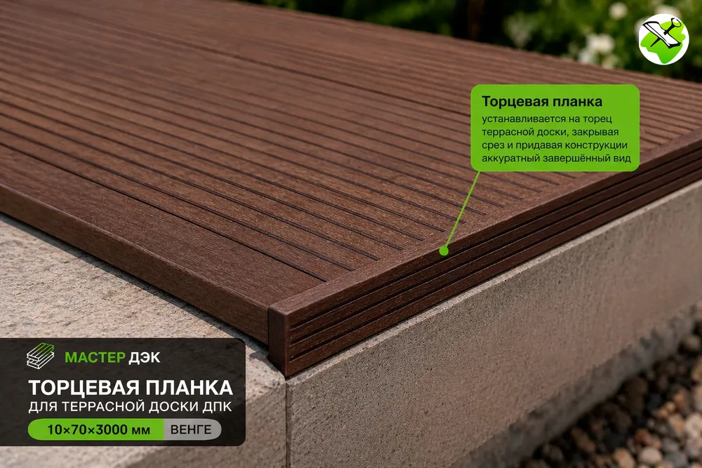 MASTERDECK торцевая планка для террасной доски ДПК 10х70х3000 мм венге, 10x70x3000 мм, фото 3