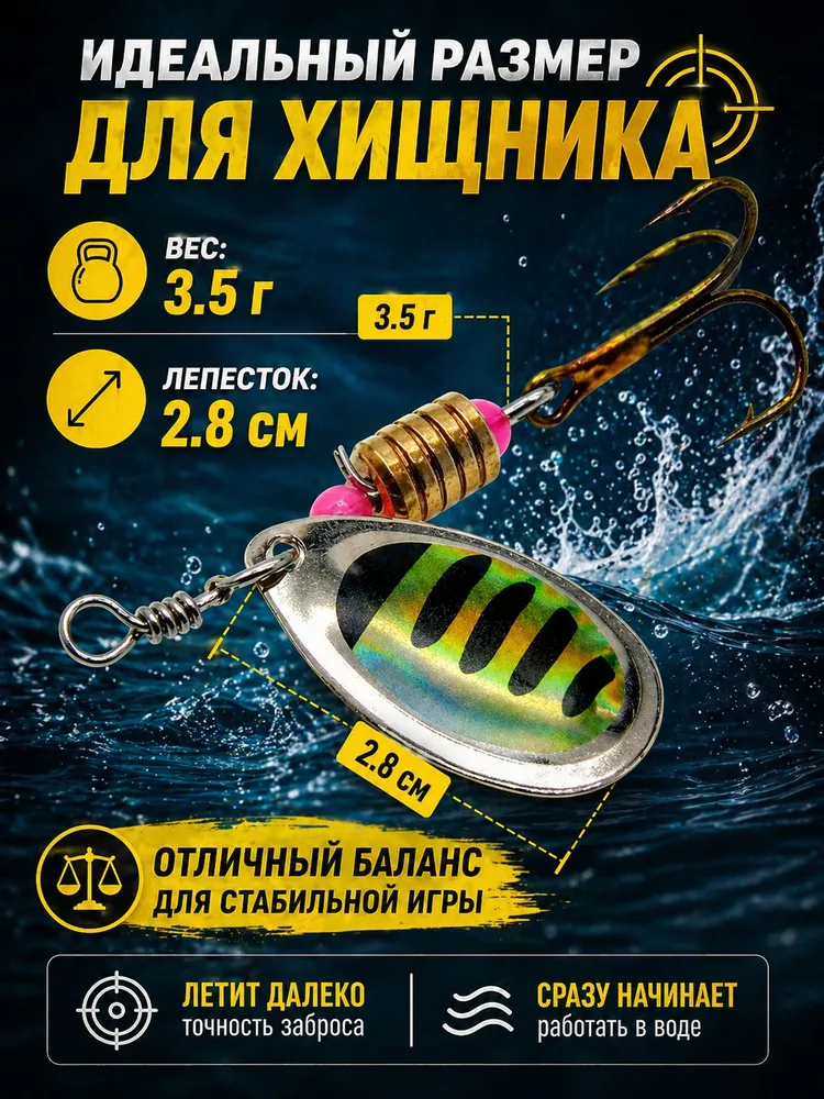 Набор блесен на щуку и окуня, 10 уловистых вертушек + кейс, для спиннинга, вариант, фото 2