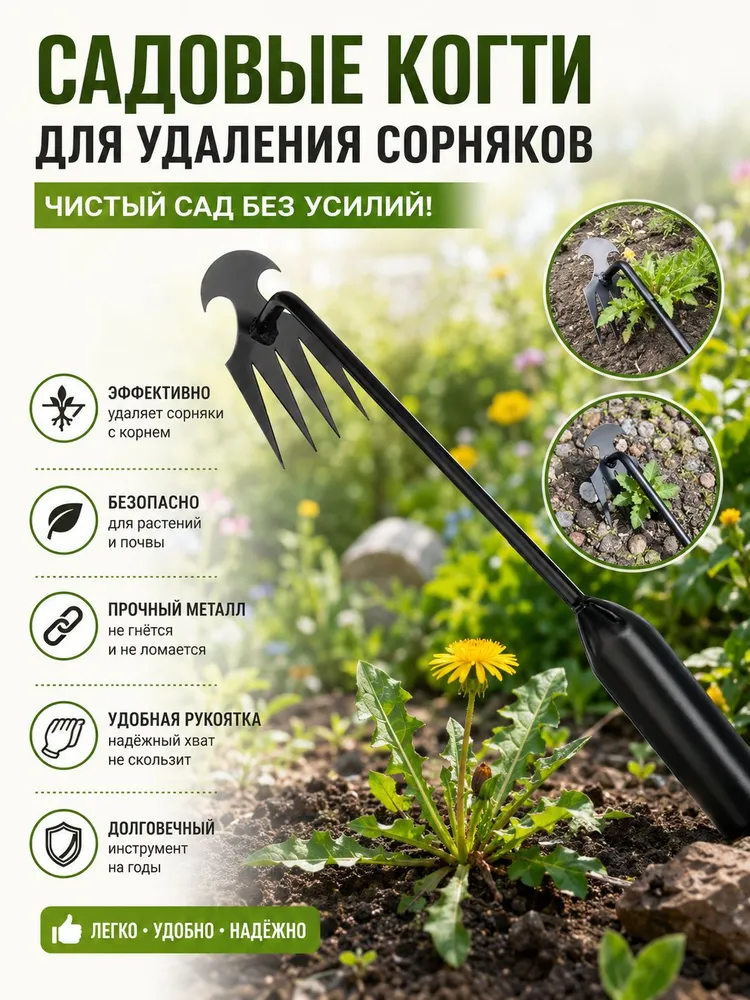 Тяпка,Прополочная мотыга,Железная ручка,40 см,4-зубая, вариант