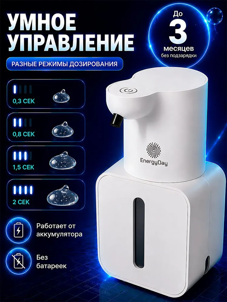 Дозатор для моющего средства и мыла на кухню/ Дозатор для жидкого мыла сенсорный,500 мл. EnergyDay, 500 мл, фото 2