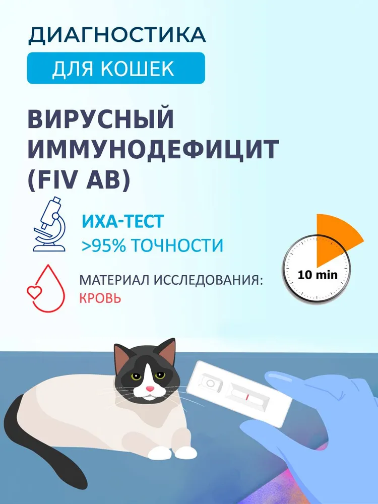 Экспресс-тест для кошек на Вирусный Иммунодефицит (FIV Ab), QBQVET,1шт, 1 шт