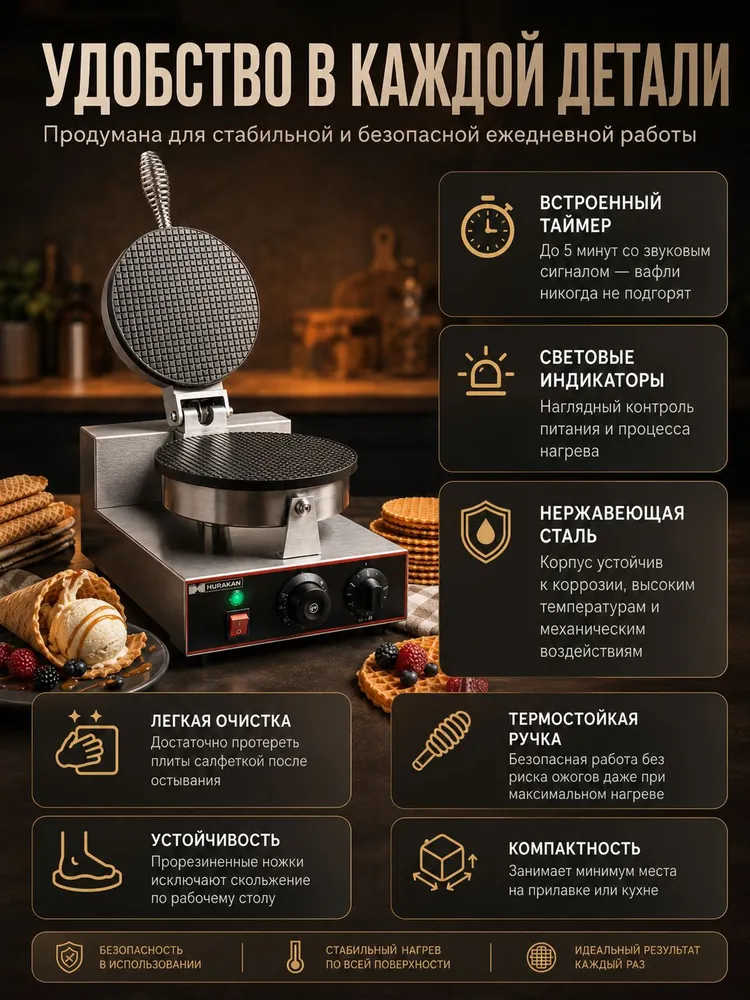 Вафельница электрическая HURAKAN HKN-GES4M для трубочек и тонких вафель, вариант, фото 5