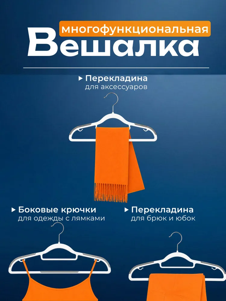 Вешалки для одежды антискользящие пластиковые, набор плечиков 10 шт, 42 см, 10 шт, фото 5