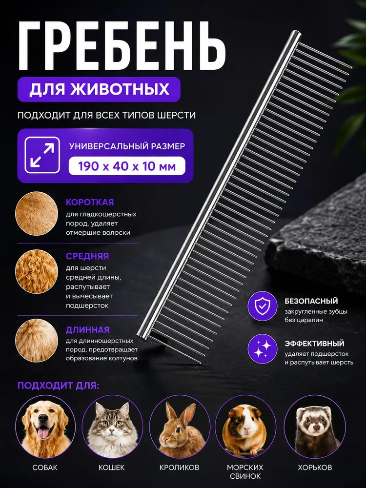 Щетка-гребень для животных идеальный уход за шерстью без стресса, вариант, фото 4