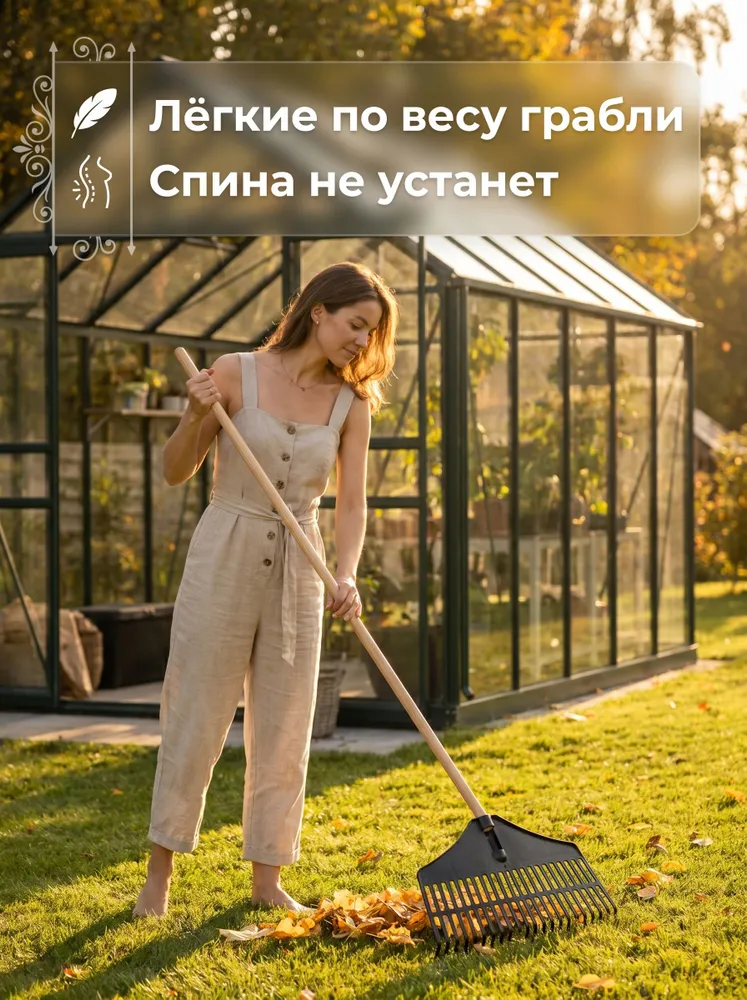 Грабли Веерные пластиковые Ударопрочные прямые 22-зубые (собирают листья, мелкий мусор) ИНТЕХПРОМ Без черенка, вариант, фото 2