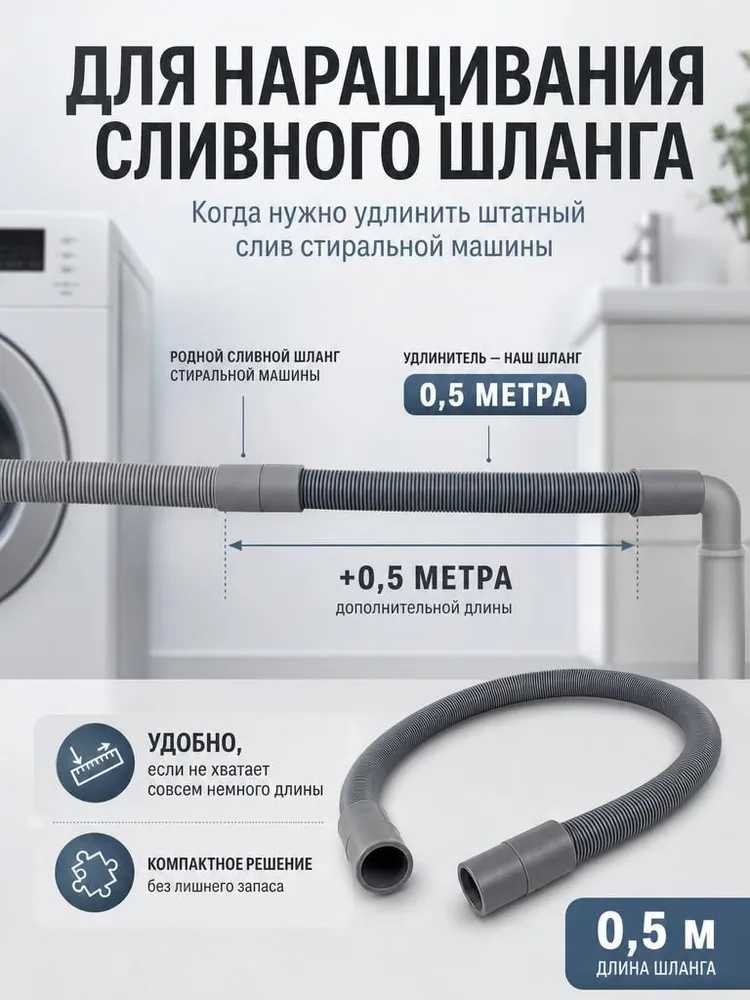 Шланг для стиральной машины сливной, 0.5м, 22 мм, 0,5 м, фото 5