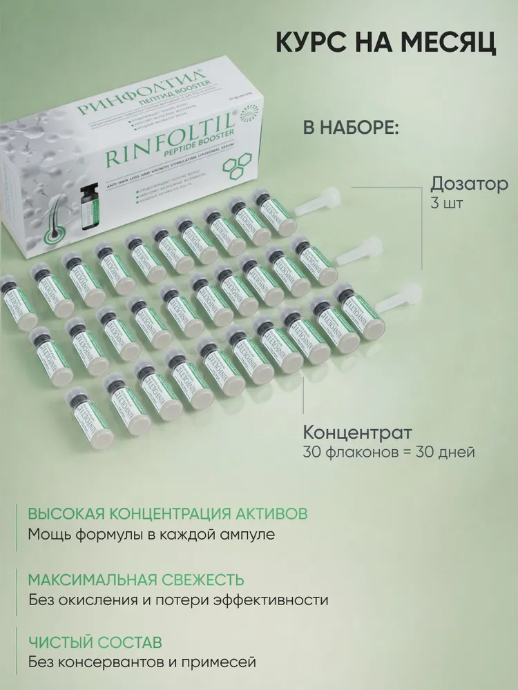 Сыворотка для роста волос, средство от выпадения, активатор роста, бустер в ампулах от облысения с пептидами, вариант, фото 5