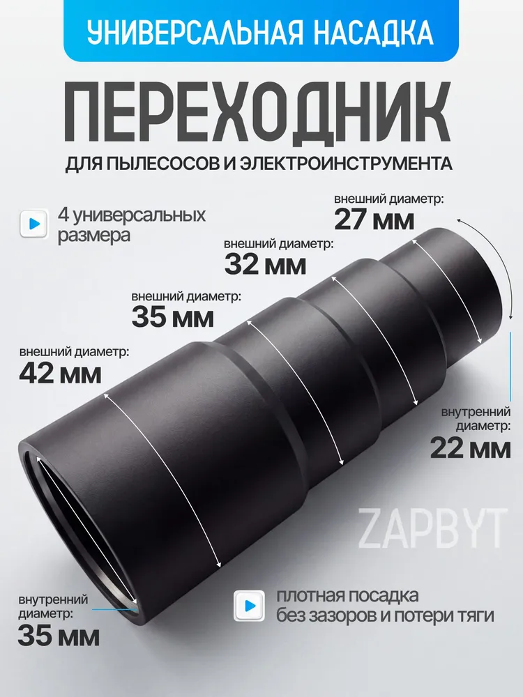 Универсальный переходник для пылесосов, для насадок и труб, вариант