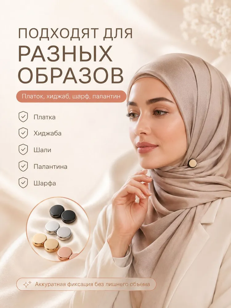 Магниты для фиксации одежды / набор зажимов для платка / зажимы для хиджаба, вариант, фото 2