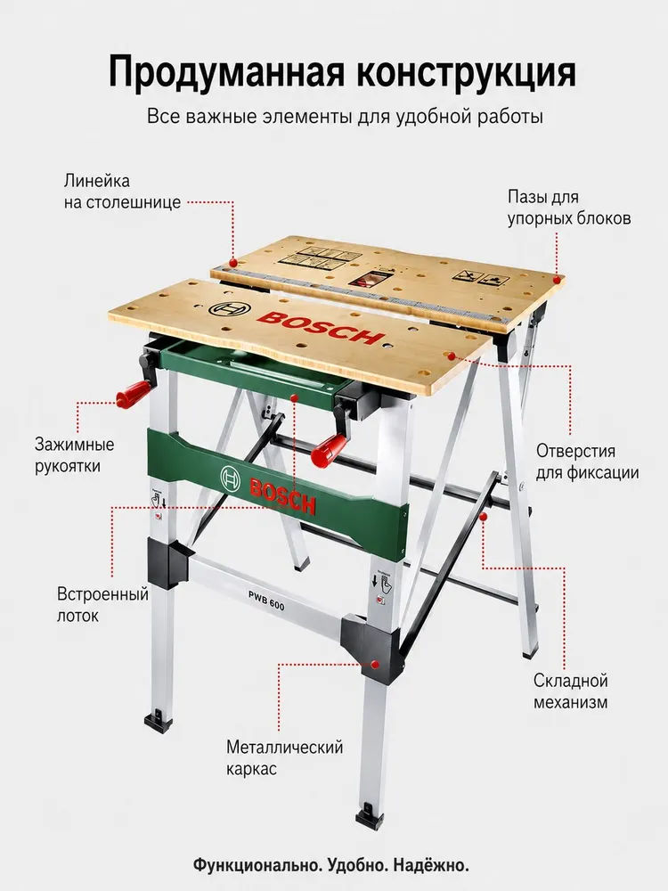 Складной рабочий стол PWB600 - Компактный и удобный стол для дома и мастерской.верстак, вариант, фото 4