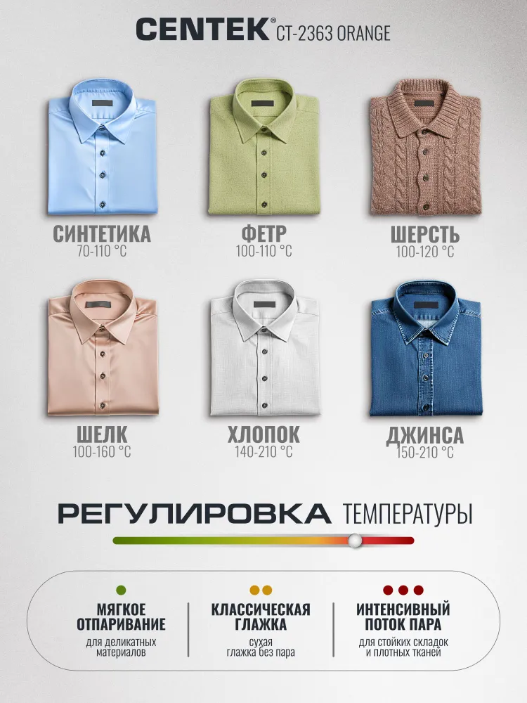 Утюг Centek CT-2363 ORANGE / 2400Вт /Керамическая подошва, мощный паровой удар, самоочистка, гарантия 1 год., 2400 Вт, фото 5