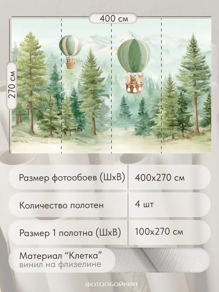 Фотообои детские на стену 500х270 см "Животные 3д" в детскую, для мальчика и девочки, 400x270 см, фото 2