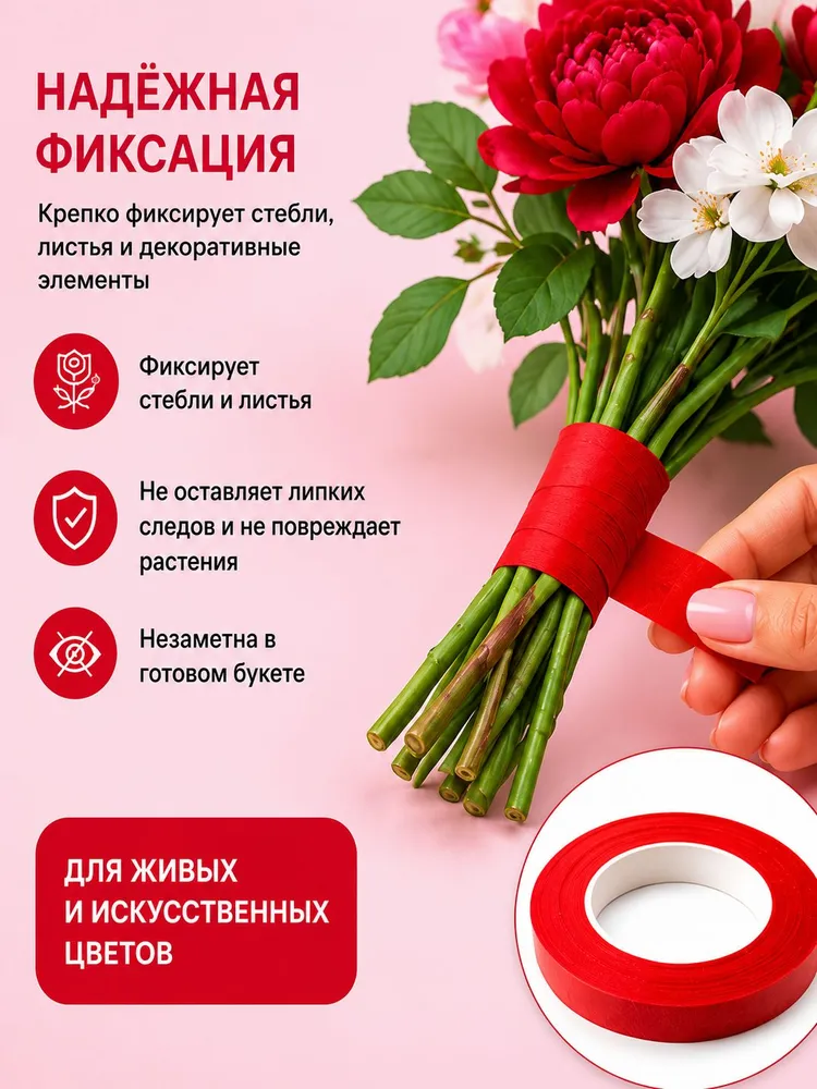 Тейп лента флористическая 1 шт красная, 1 шт, фото 4