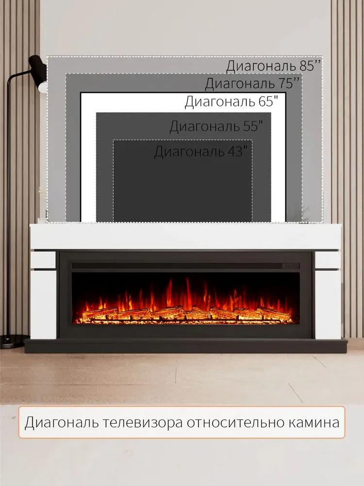 Камин электрический ELEKAM Lindos 60 напольный с очагом и порталом, с пультом, обогревом и имитацией огня (Электрокамин), вариант, фото 6