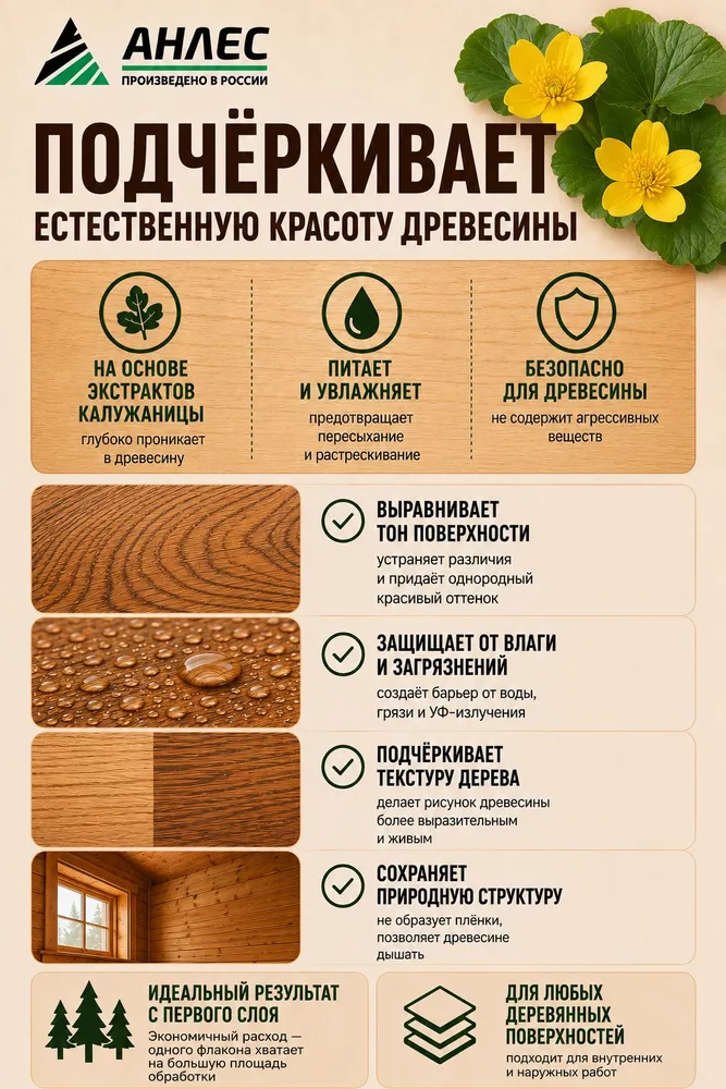 Морилка для дерева спиртовая Калужница, 500 мл, Анлес, 500 мл, фото 2