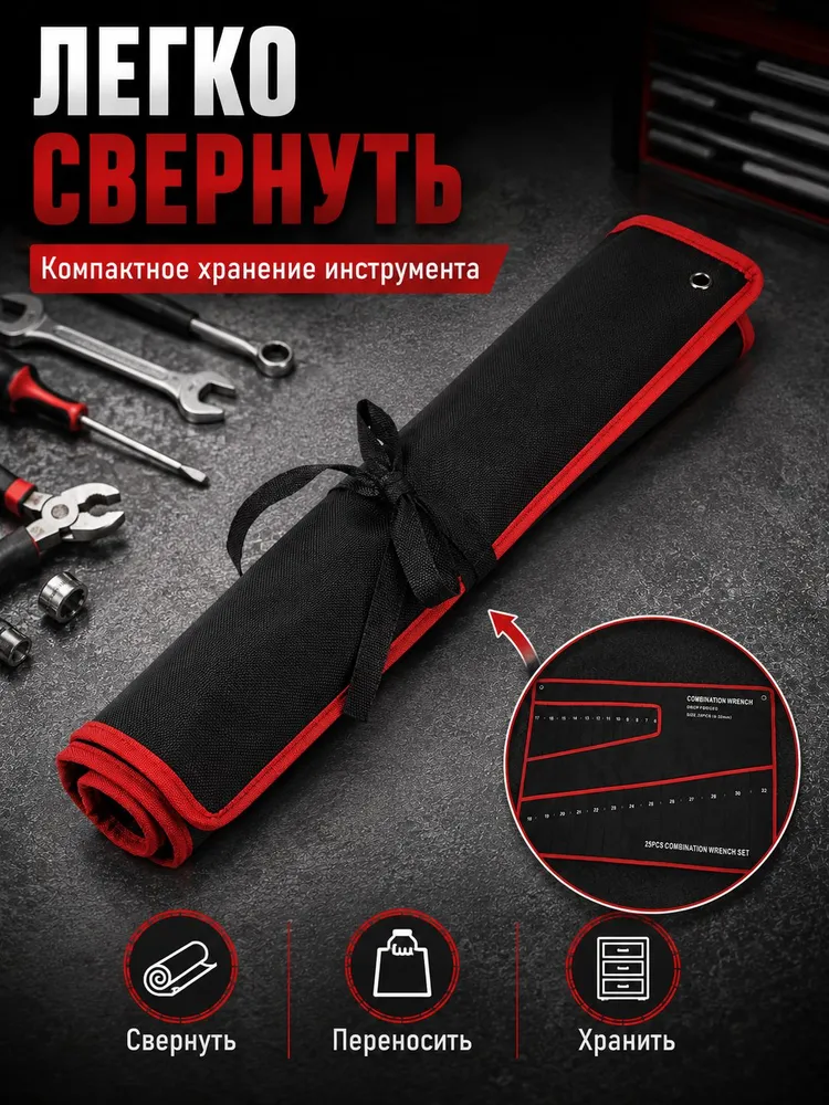 Сумка-скрутка для ключей 25 отделений, брезентовый органайзер для инструментов, вариант, фото 6