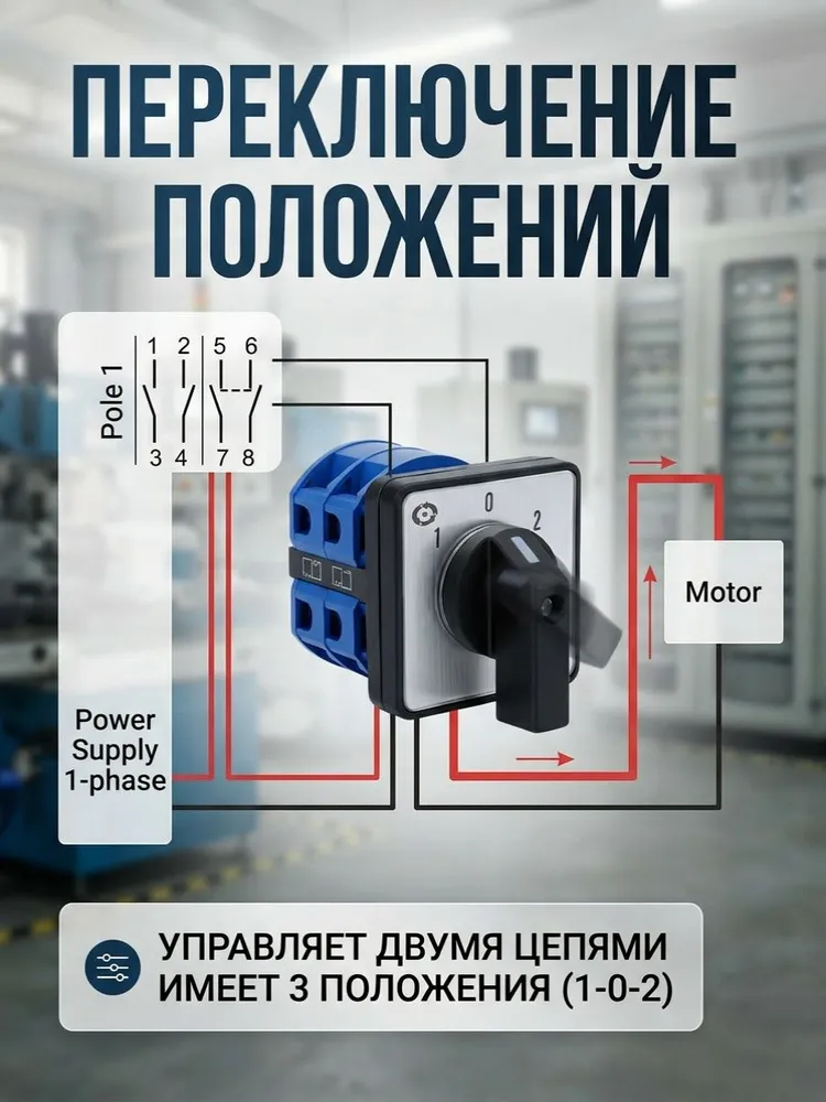 Переключатель поворотный кулачковый LW2620/2 / 2 полюса, 3 положения, 20А, до 660В, вариант