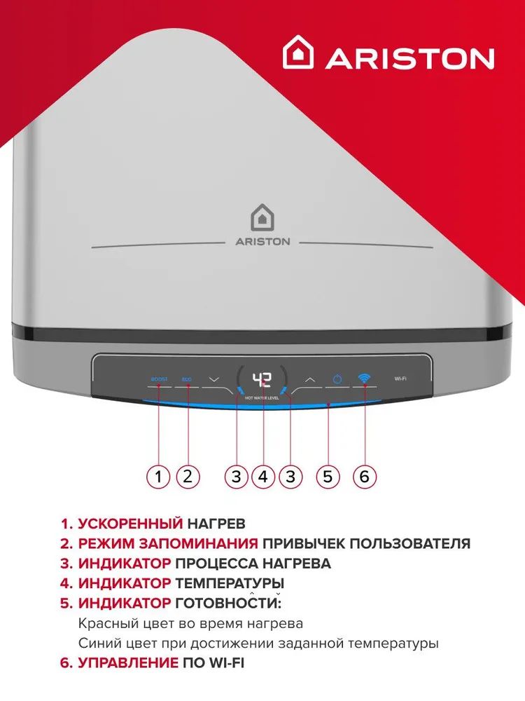 Ariston Водонагреватель накопительный VELIS LUX ABSE DRY WIFI 100, серый металлик, серый, фото 3