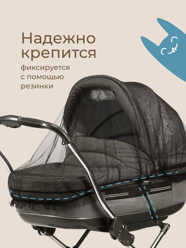 ROXY-KIDS Сетка москитная универсальная на детскую коляску, прогулочную коляску, люльку, автокресло, цвет серый, черный, фото 3