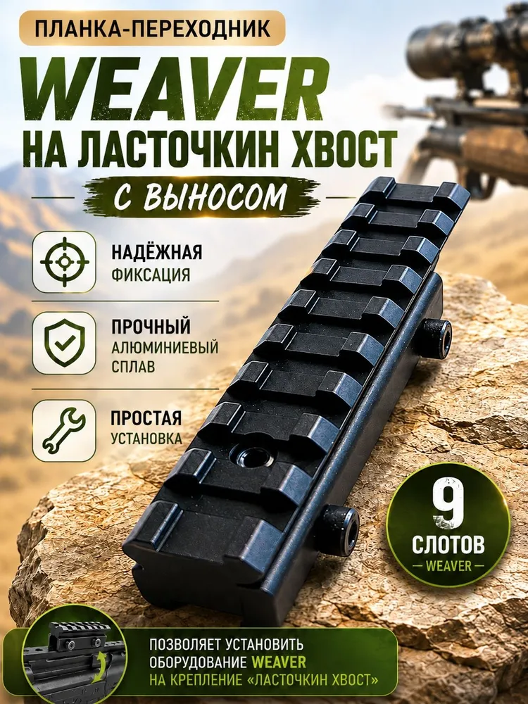 155мм планка вивер на ласточкин хвост переходник Weaver, 155мм, фото 3