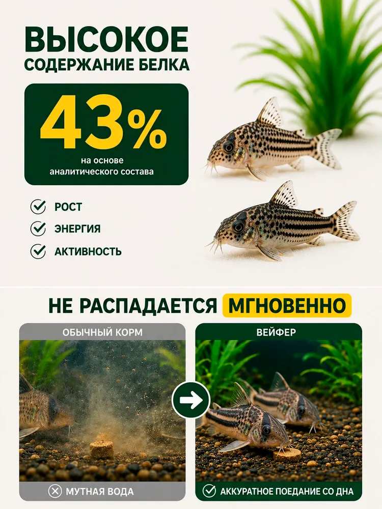 Корм для сомов и донных рыб Вейфер 300 г, таблетки для анциструсов, коридорасов, креветок, раков и улиток, AQUAMENU, 300 г, фото 3