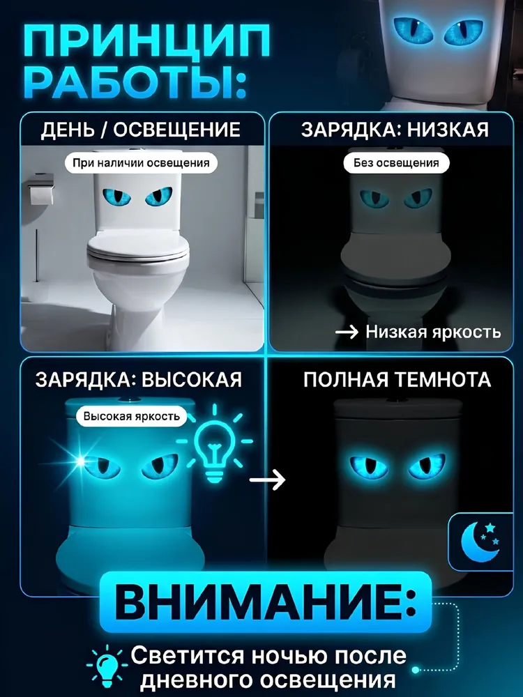 Светящаяся в темноте наклейка на крышку унитаза, темный, фото 4