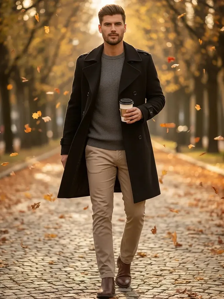 Пальто VipDressCode мужское классическое длинное с поясом черное 320785402, черный, фото 6