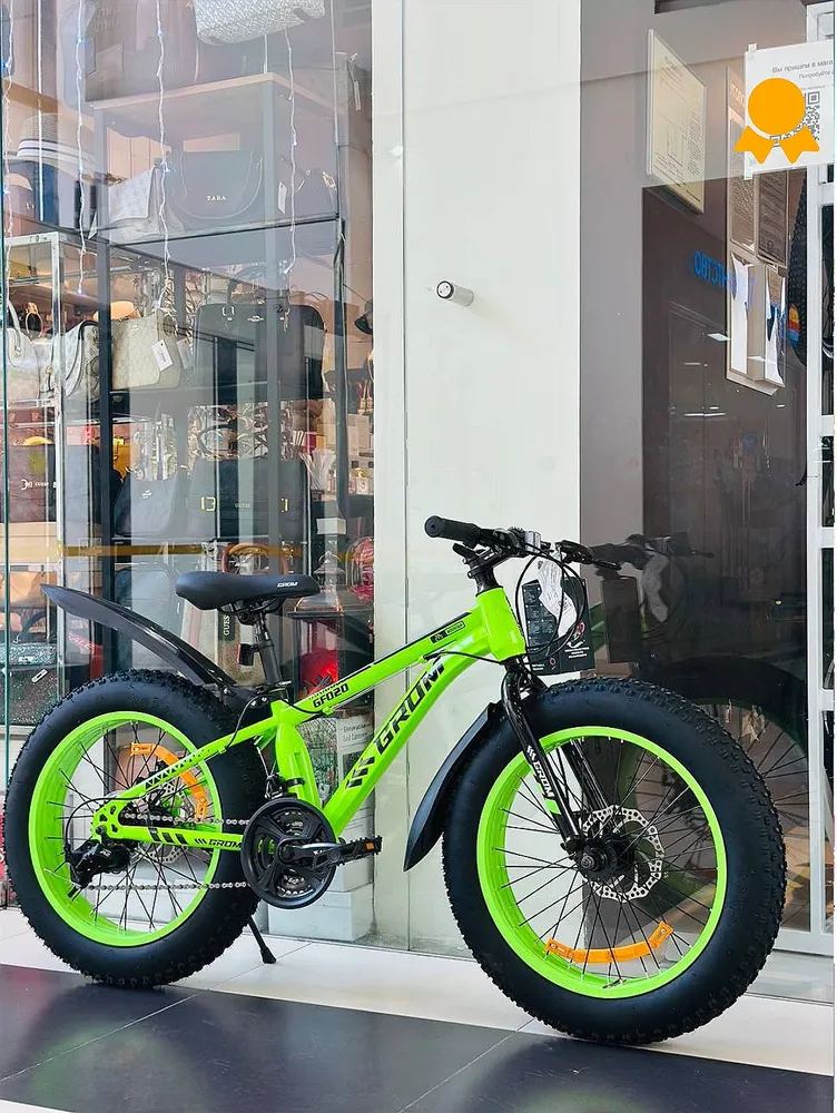 Fatbike Горный велосипед детский Фэтбайк GROM, 20*4.0 дюймов / подростковый для прогулки / скоростной, спортивный велик для подростков зеленый, 20x4.0