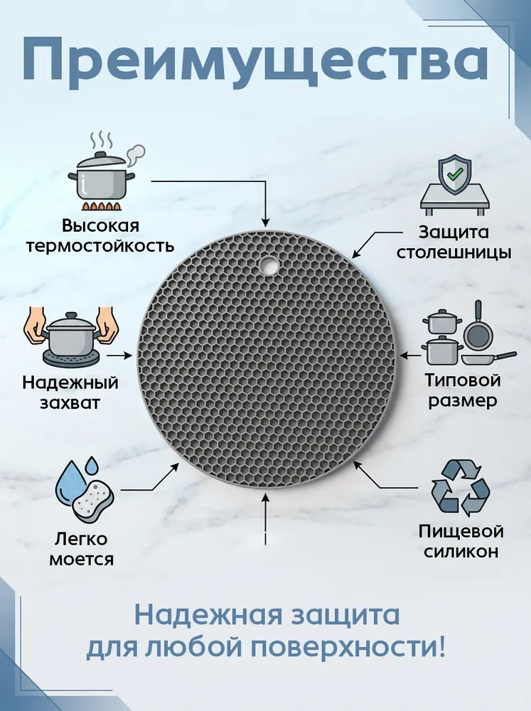 Подставка под горячее силиконовая, 2 шт, прихватки для кухни, под кастрюлю и сковороду, термостойкие, 2 шт, фото 4
