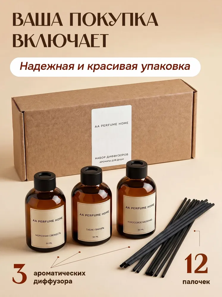 Диффузор для дома с палочками парфюмированный 3 шт по 50 мл, 3 шт, 50 мл, фото 2