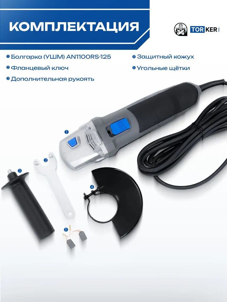 Болгарка электрическая 125 / УШМ 125 TORKER AN1100RS-125, вариант, фото 4