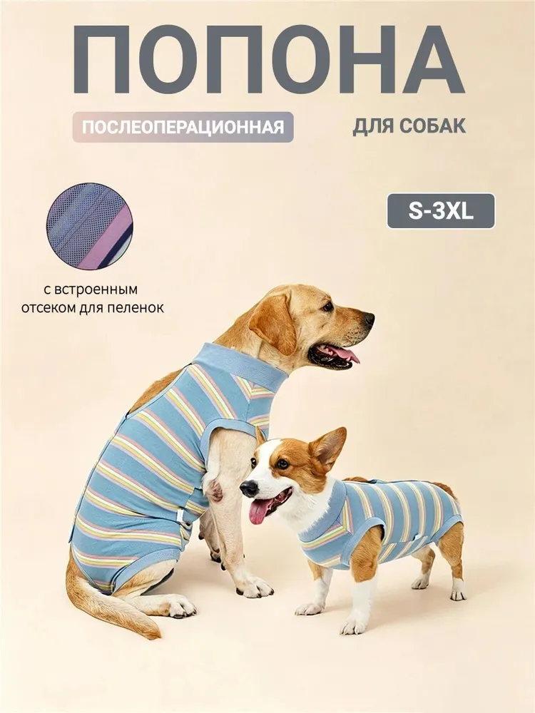 Попона послеоперационная для собак, с сетчатым карманом для пеленки, эластичная, на липучках, вариант