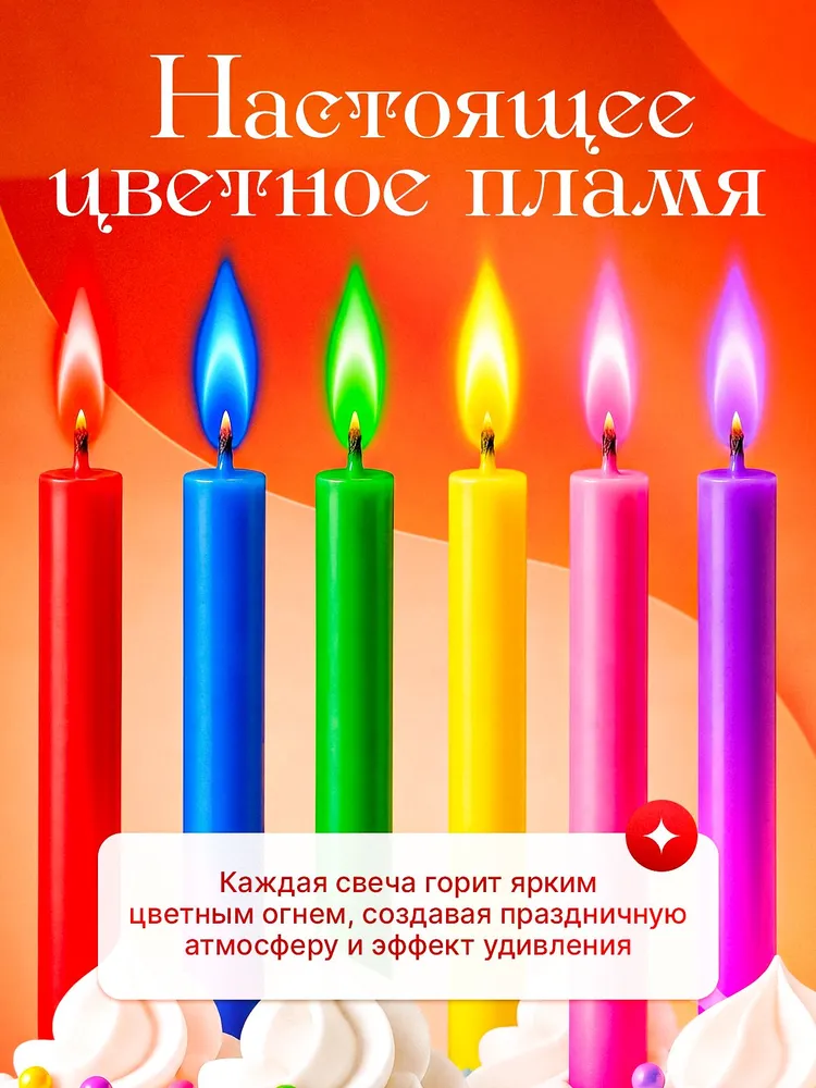 Свечи для торта "ЦВЕТНОЕ ПЛАМЯ" 12 штук, на день рождения, праздник. Свечи на торт, вариант, фото 2