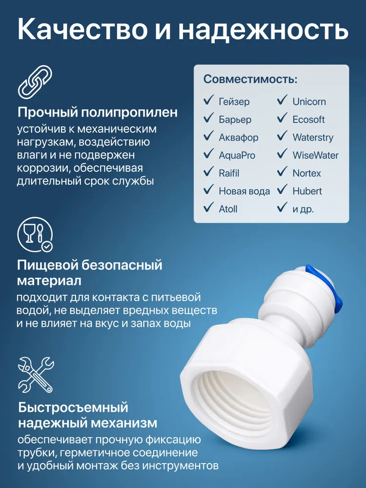 Фитинг 1/4" для фильтра, резьба 1/2" внутренняя, вариант, фото 2