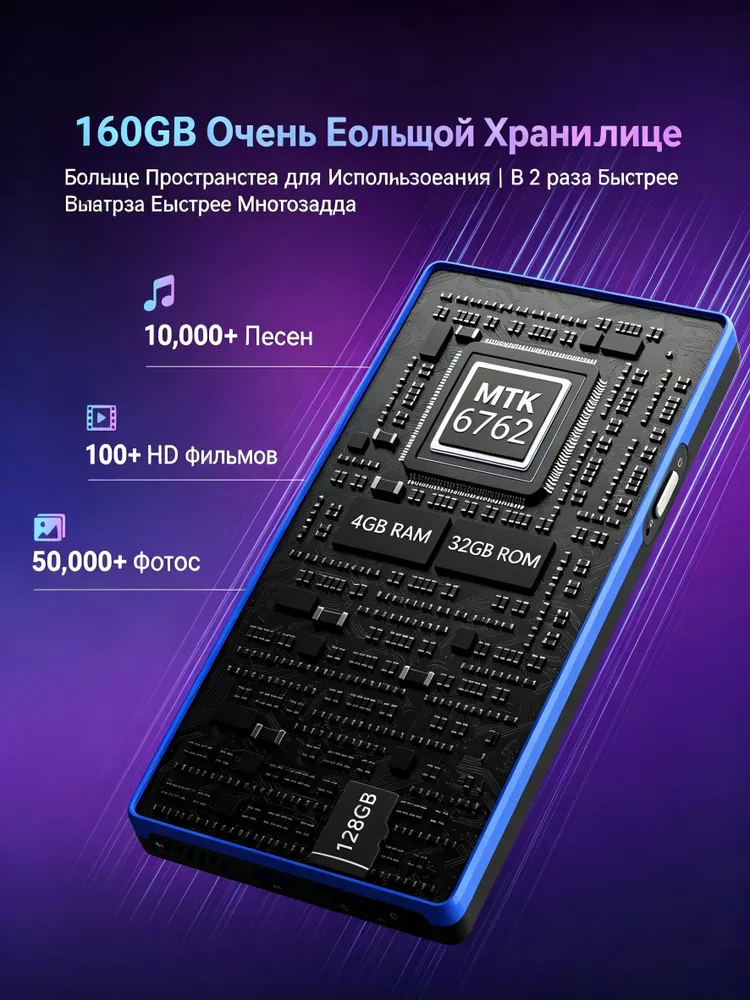 MP3-плеер, 5-дюймовый экран, Bluetooth, ОС Android 13, MP4-плеер, Wi-Fi, родительский контроль, FM-радио,, вариант, фото 4